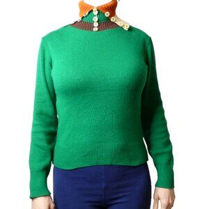 Vintage Dark Green Sweater Size 6 Long Neck Unique OOAK Designer Long Neck